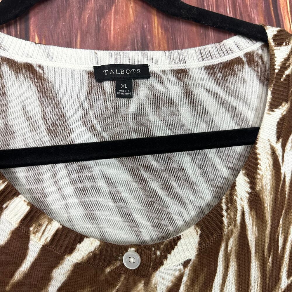 Talbots Cardigan Long Sleeve Animal Print Button Down Cotton Blend Brown Size XL - Picture 5 of 7